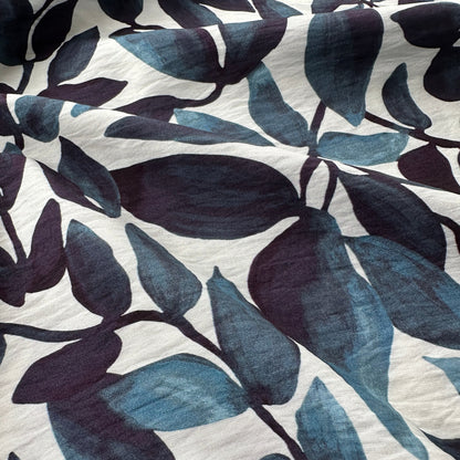 Trailing Leaves Viscose Blend Fabric in Blue