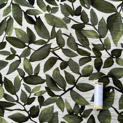 Trailing Leaves Viscose Blend Fabric in Olive Green