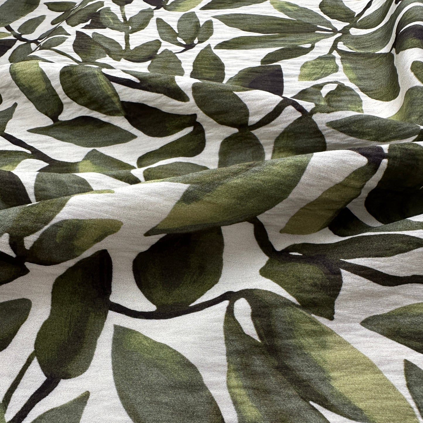 Trailing Leaves Viscose Blend Fabric in Olive Green