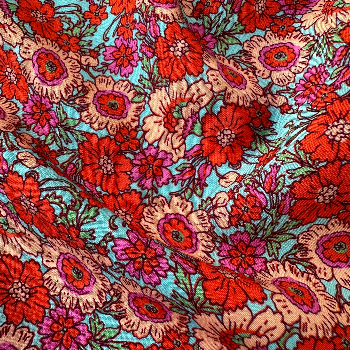 Vibrant Flowers Viscose Fabric