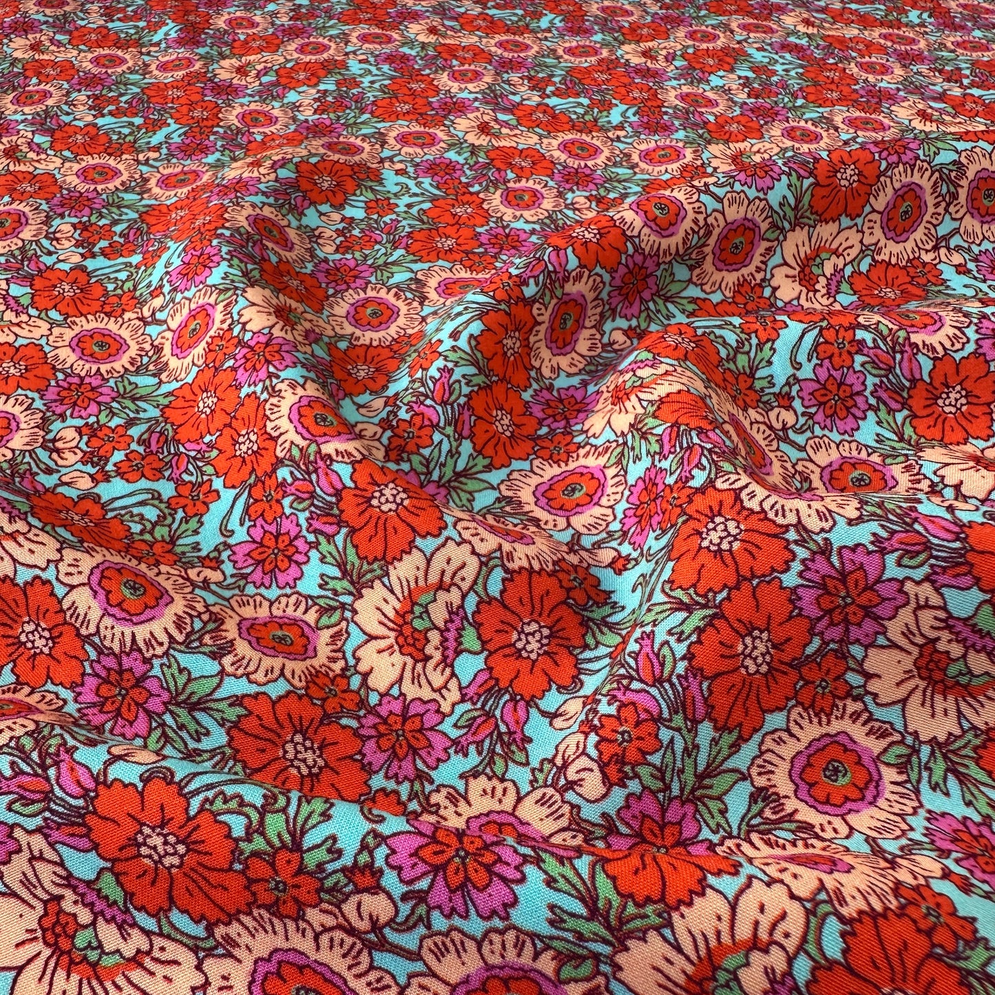 Vibrant Flowers Viscose Fabric