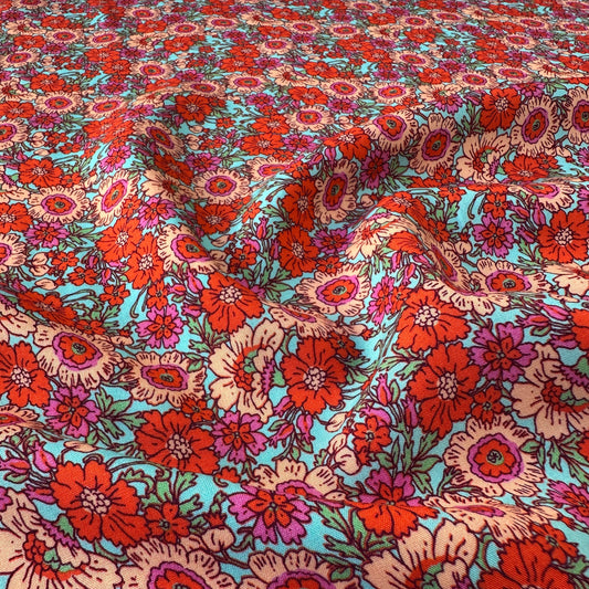 Vibrant Flowers Viscose Fabric