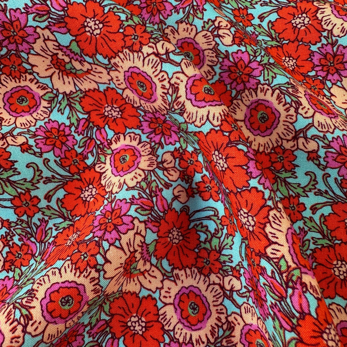 Vibrant Flowers Viscose Fabric
