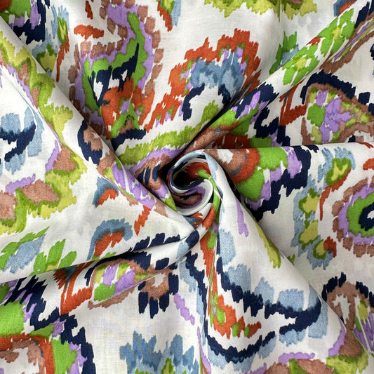 Watercolour Paisley Pima Cotton Lawn Fabric in Green