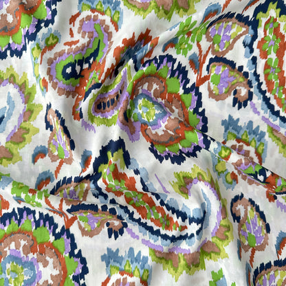 Watercolour Paisley Pima Cotton Lawn Fabric in Green