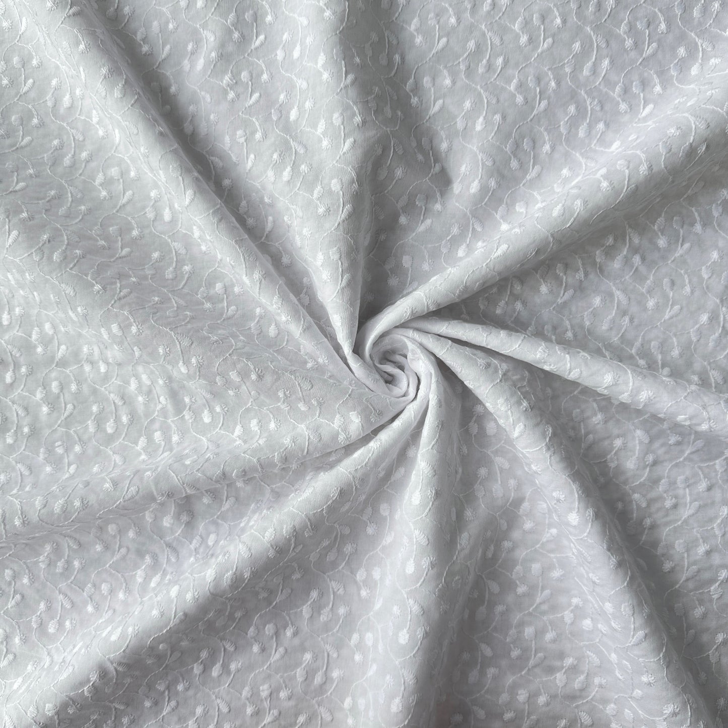 White Embroidered Cotton Lawn Fabric