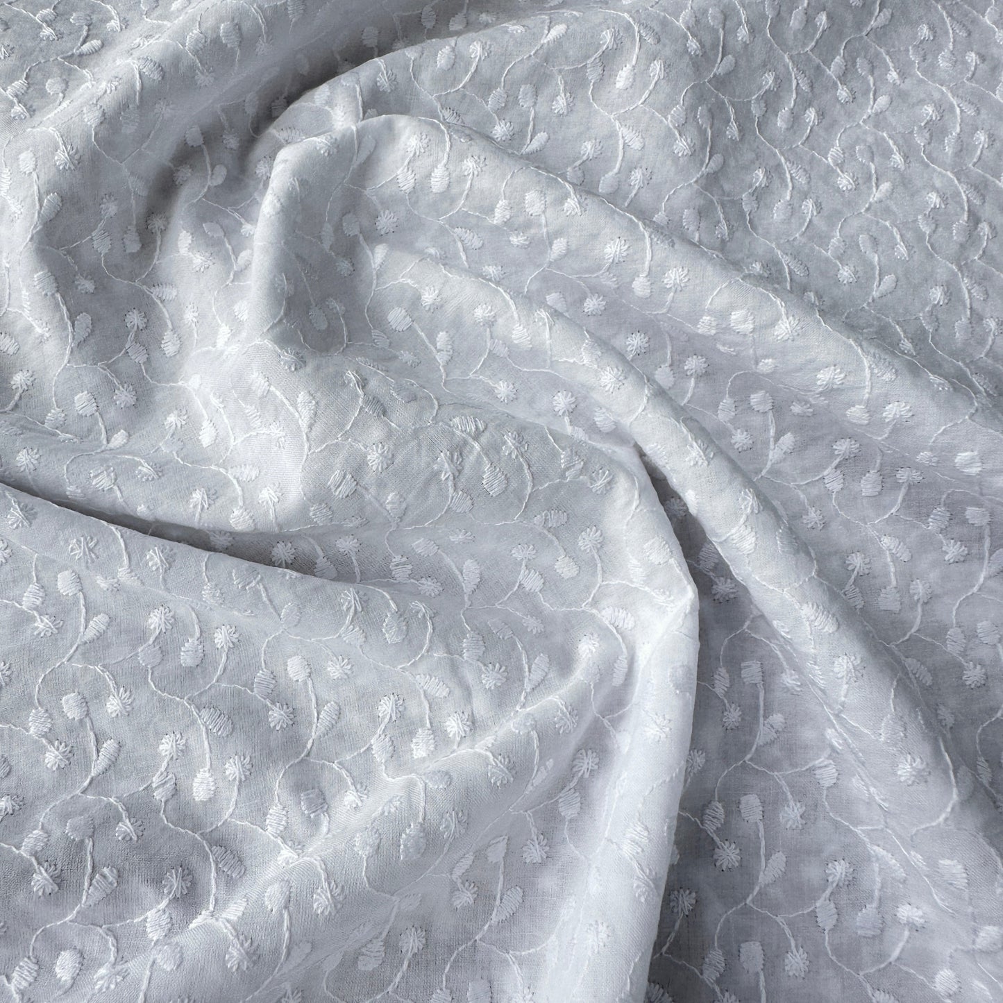 White Embroidered Cotton Lawn Fabric