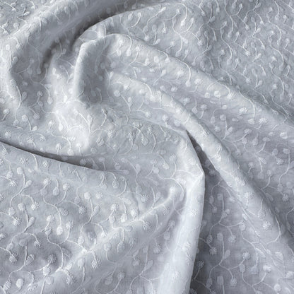 White Embroidered Cotton Lawn Fabric
