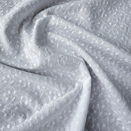 White Embroidered Cotton Lawn Fabric