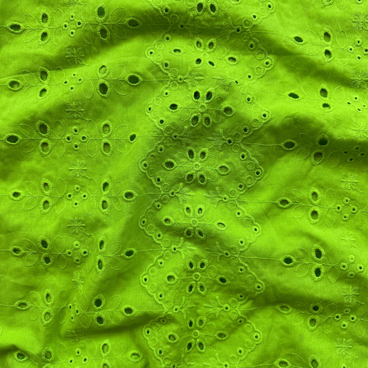 Zig Zag Cotton Broderie Anglaise Fabric in Lime Green