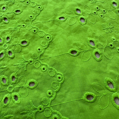 Zig Zag Cotton Broderie Anglaise Fabric in Lime Green