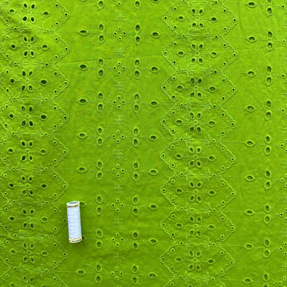 Zig Zag Cotton Broderie Anglaise Fabric in Lime Green