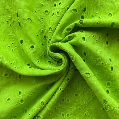 Zig Zag Cotton Broderie Anglaise Fabric in Lime Green