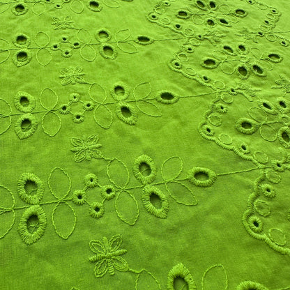 Zig Zag Cotton Broderie Anglaise Fabric in Lime Green