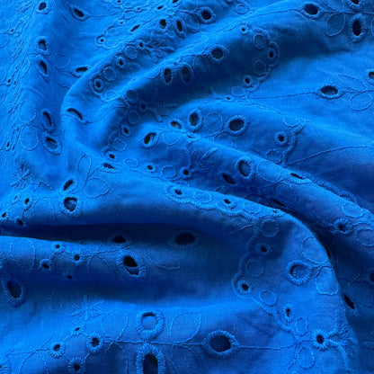 Zig Zag Cotton Broderie Anglaise Fabric in Sapphire Blue
