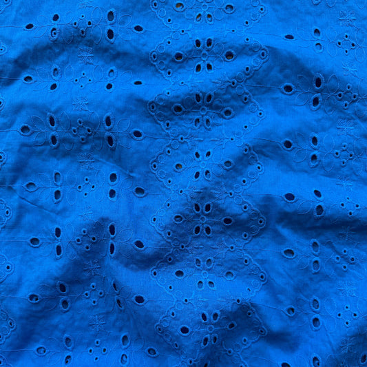 Zig Zag Cotton Broderie Anglaise Fabric in Sapphire Blue