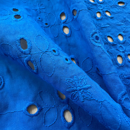 Zig Zag Cotton Broderie Anglaise Fabric in Sapphire Blue