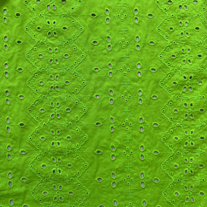 Zig Zag Cotton Broderie Anglaise Fabric in Lime Green