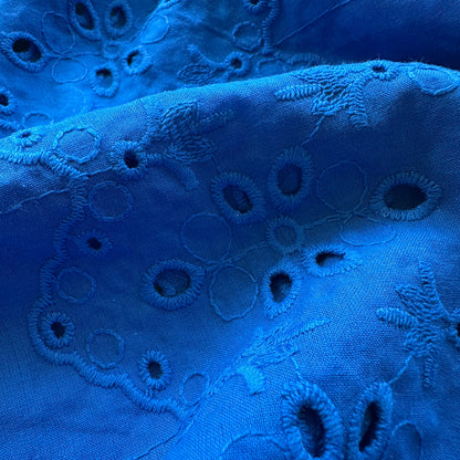 Zig Zag Cotton Broderie Anglaise Fabric in Sapphire Blue