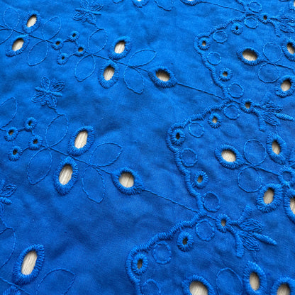 Zig Zag Cotton Broderie Anglaise Fabric in Sapphire Blue