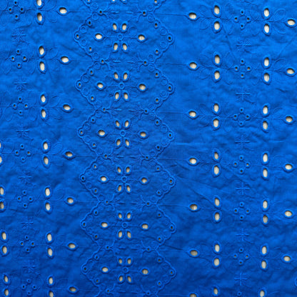 Zig Zag Cotton Broderie Anglaise Fabric in Sapphire Blue
