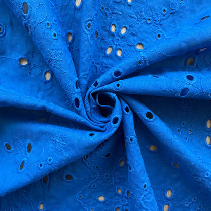 Zig Zag Cotton Broderie Anglaise Fabric in Sapphire Blue