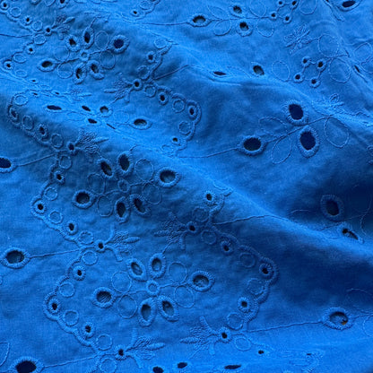 Zig Zag Cotton Broderie Anglaise Fabric in Sapphire Blue