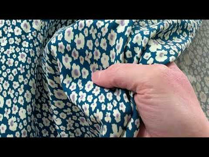 Abstract Floral Lyocell Fabric in Petrol Blue