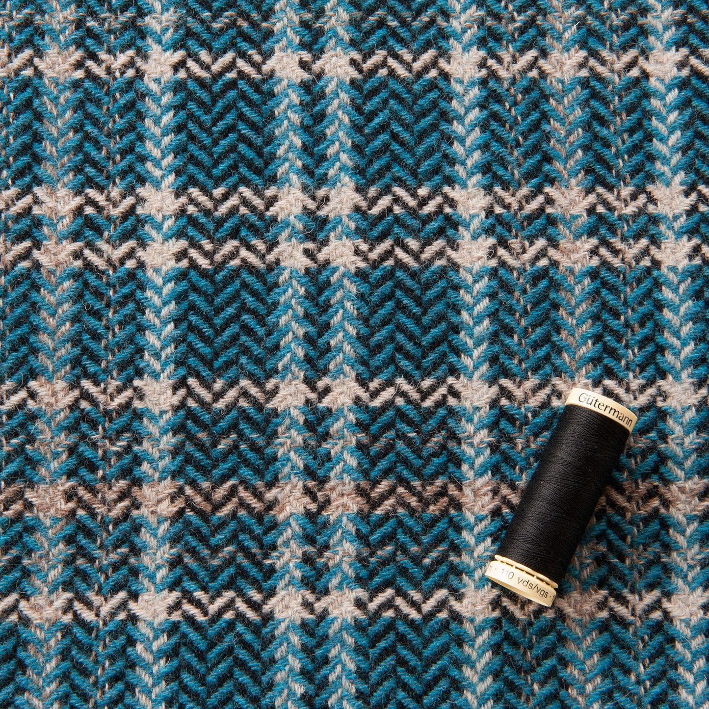 Blue, Cream and Black Lambs Wool Coating Fabric
