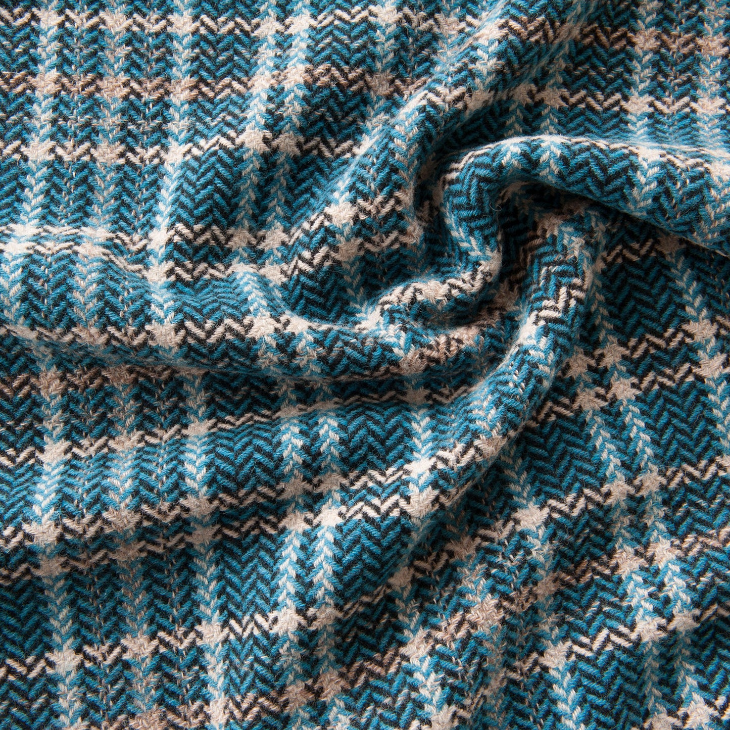 Blue, Cream and Black Lambs Wool Coating Fabric