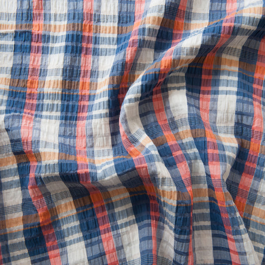 Checked Cotton Viscose Seersucker Fabric