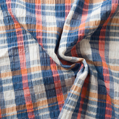 Checked Cotton Viscose Seersucker Fabric