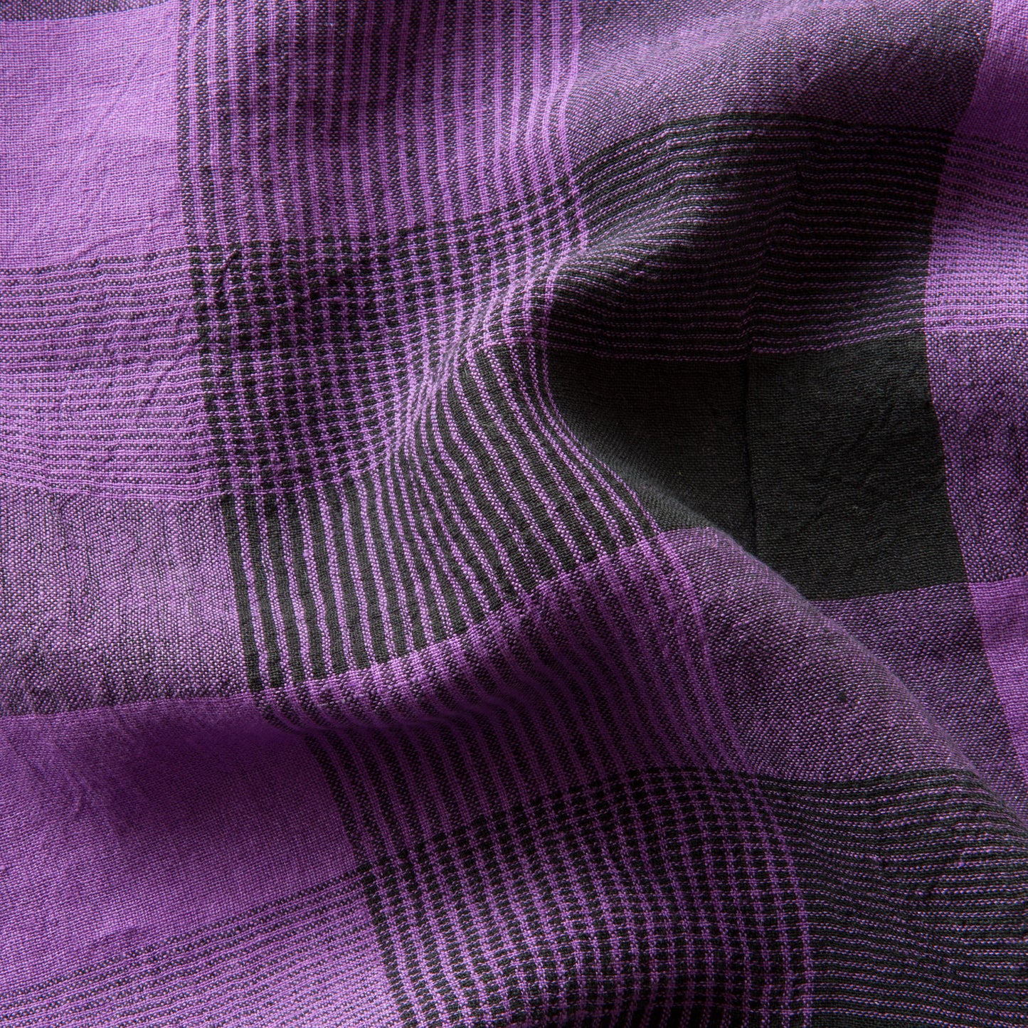 Checked Linen Fabric in Purple and Black
