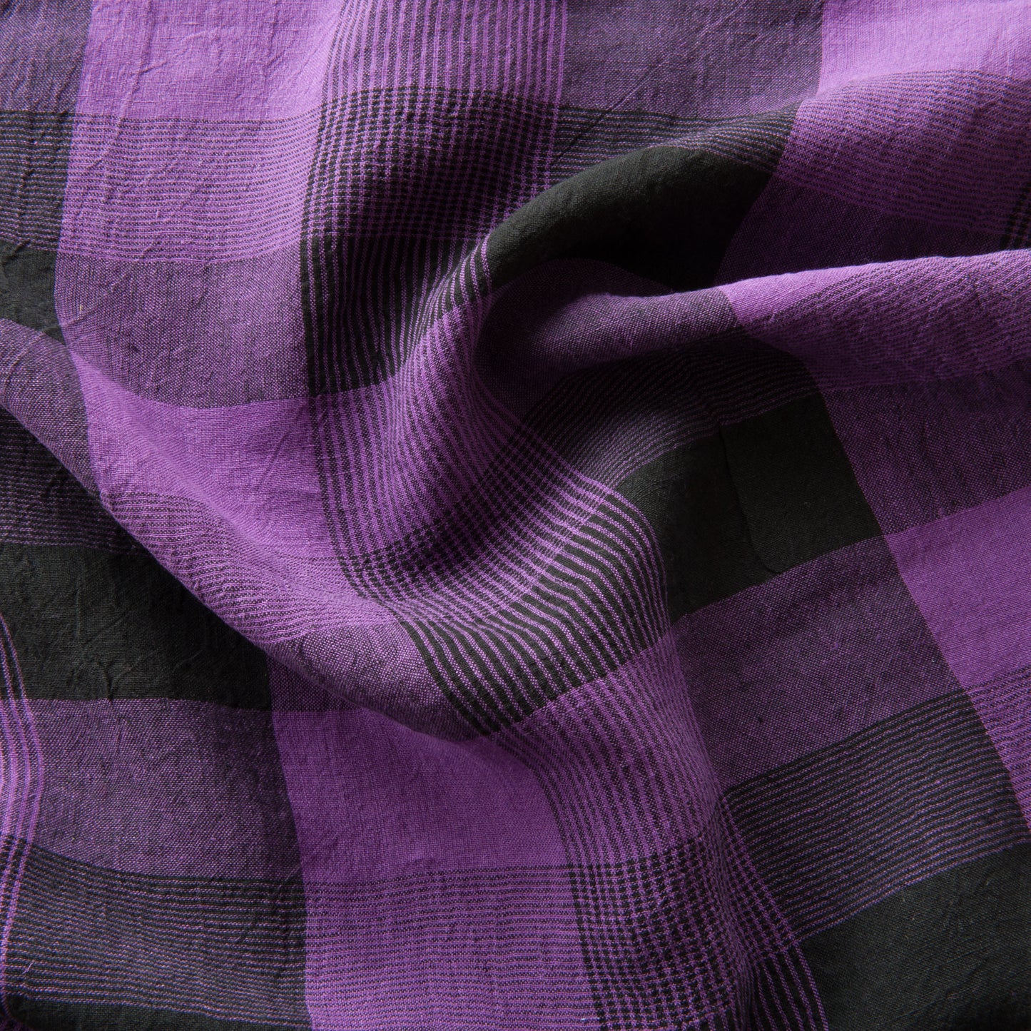 Checked Linen Fabric in Purple and Black