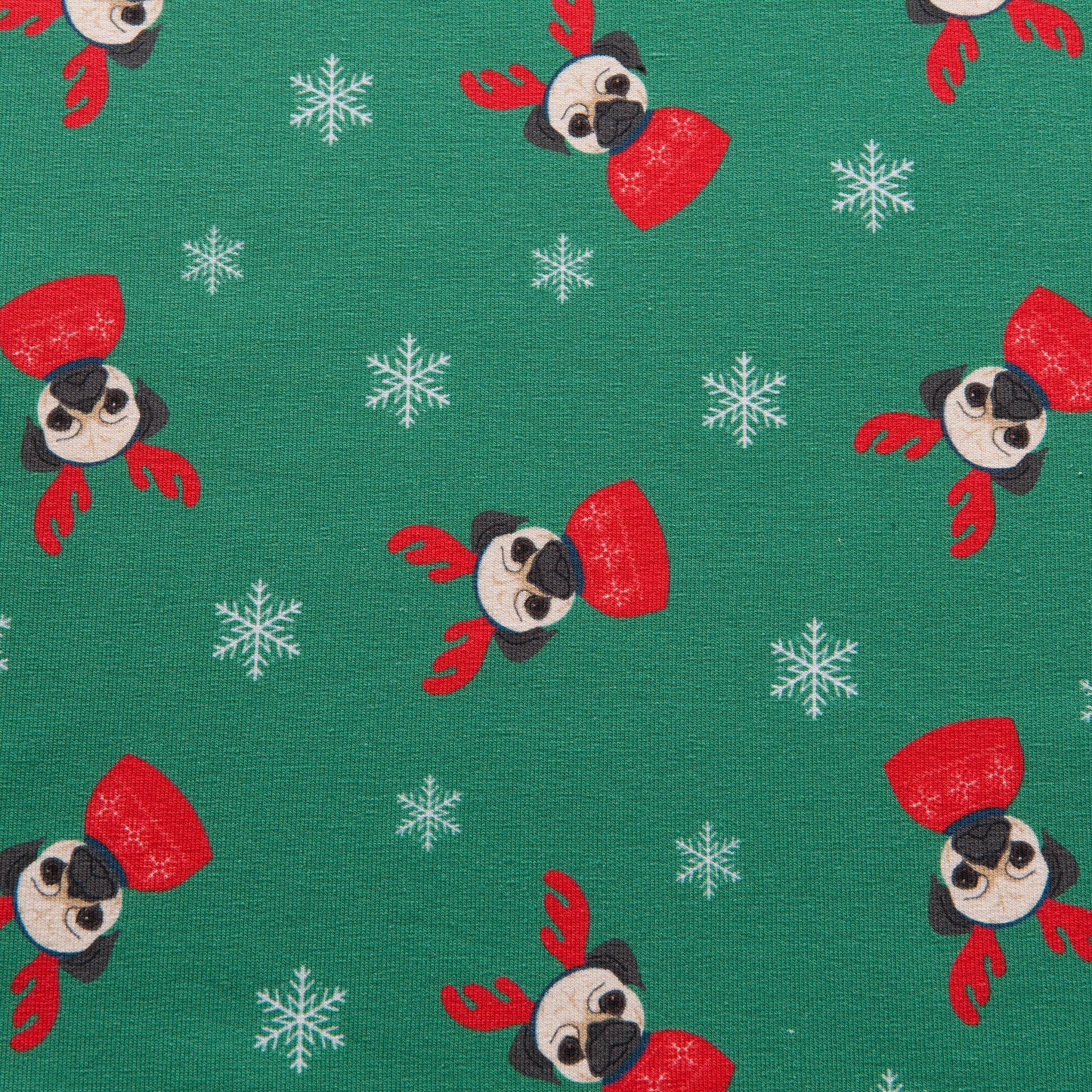 Christmas Pug Brushed French Terry Fabric