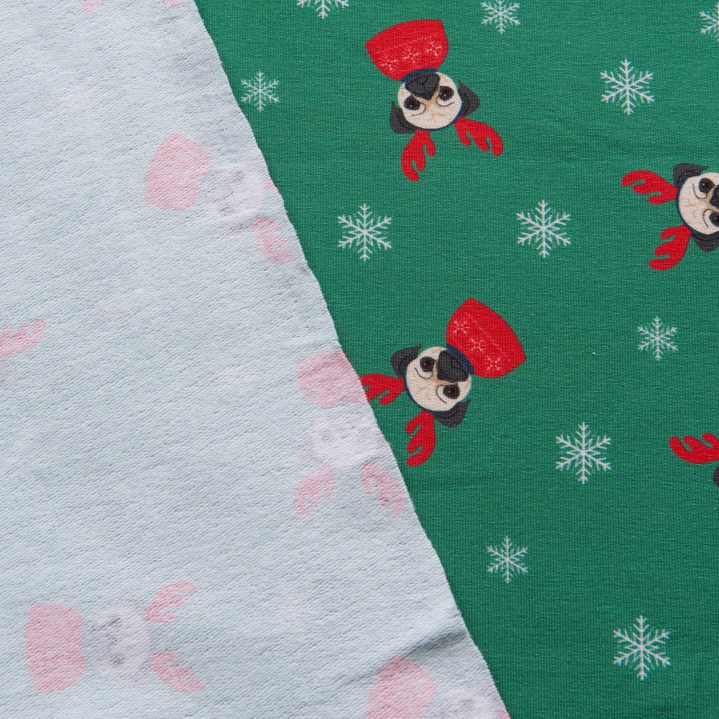 Christmas Pug Brushed French Terry Fabric