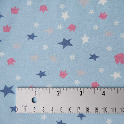 Light Blue Stars and Crown Cotton Jersey by Stof Fabrics
