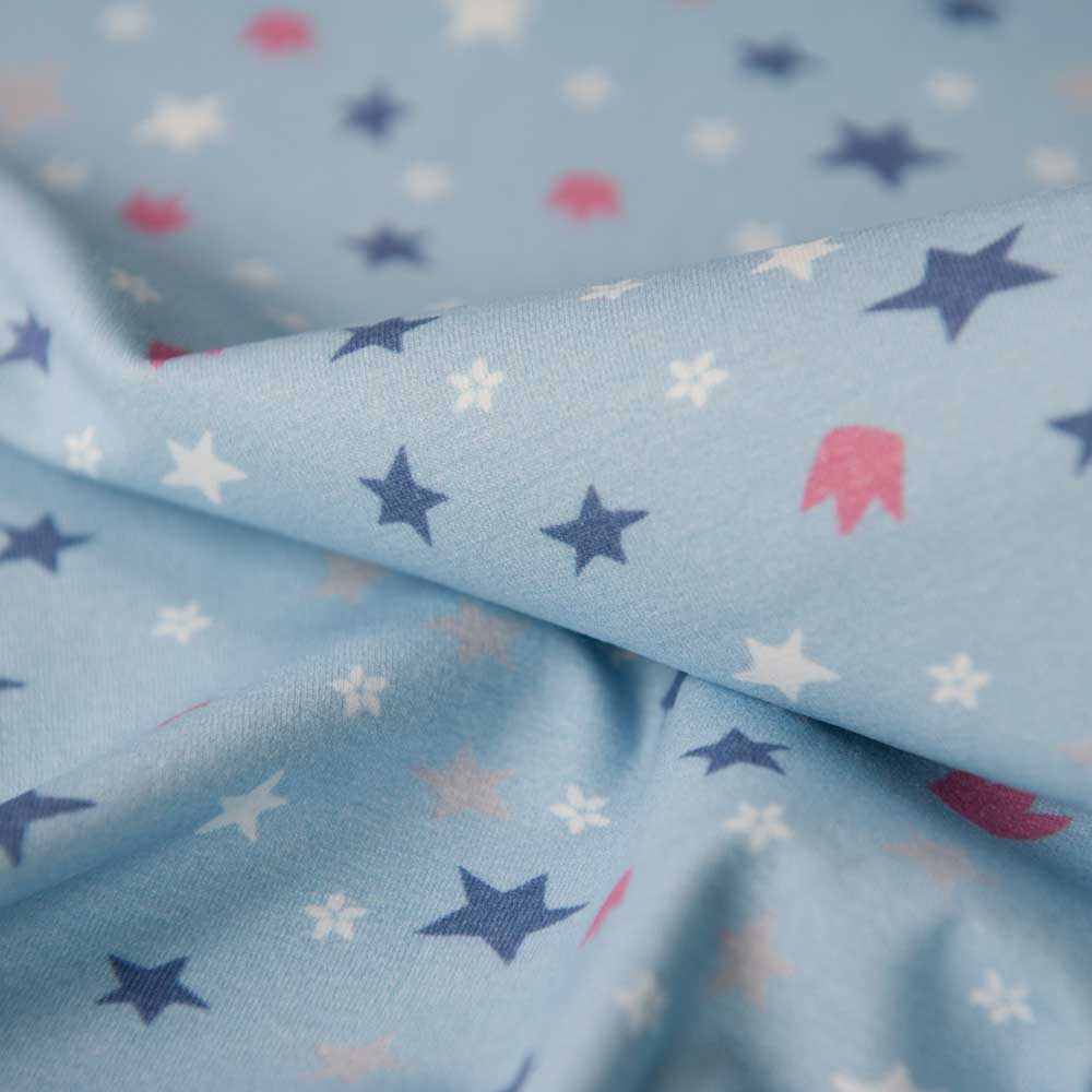 Light Blue Stars and Crown Cotton Jersey by Stof Fabrics