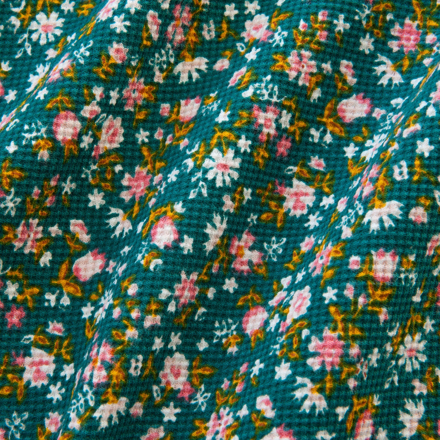 Floral Waffle Cotton Jersey in Teal
