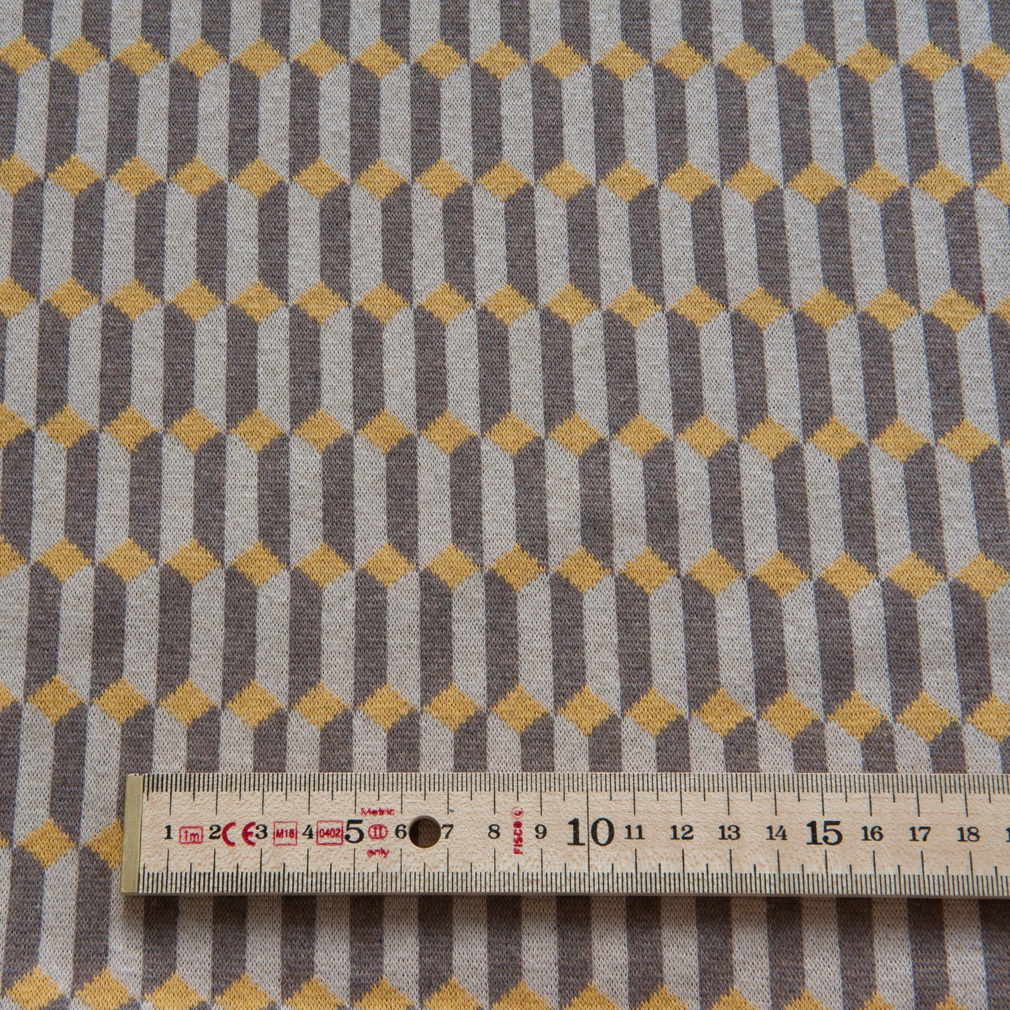 Geo Towers Recycled Cotton Jacquard Knit Fabric in Beige - 1m piece