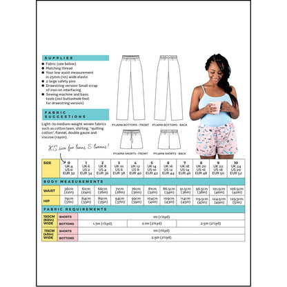 Jaimie Pyjama Bottoms and Shorts Sewing Pattern - Tilly and the Buttons (Old Version UK Size 4 - 24)