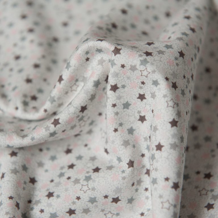 Light Grey With Pink and Grey Stars Cotton Jersey by Stof Fabrics