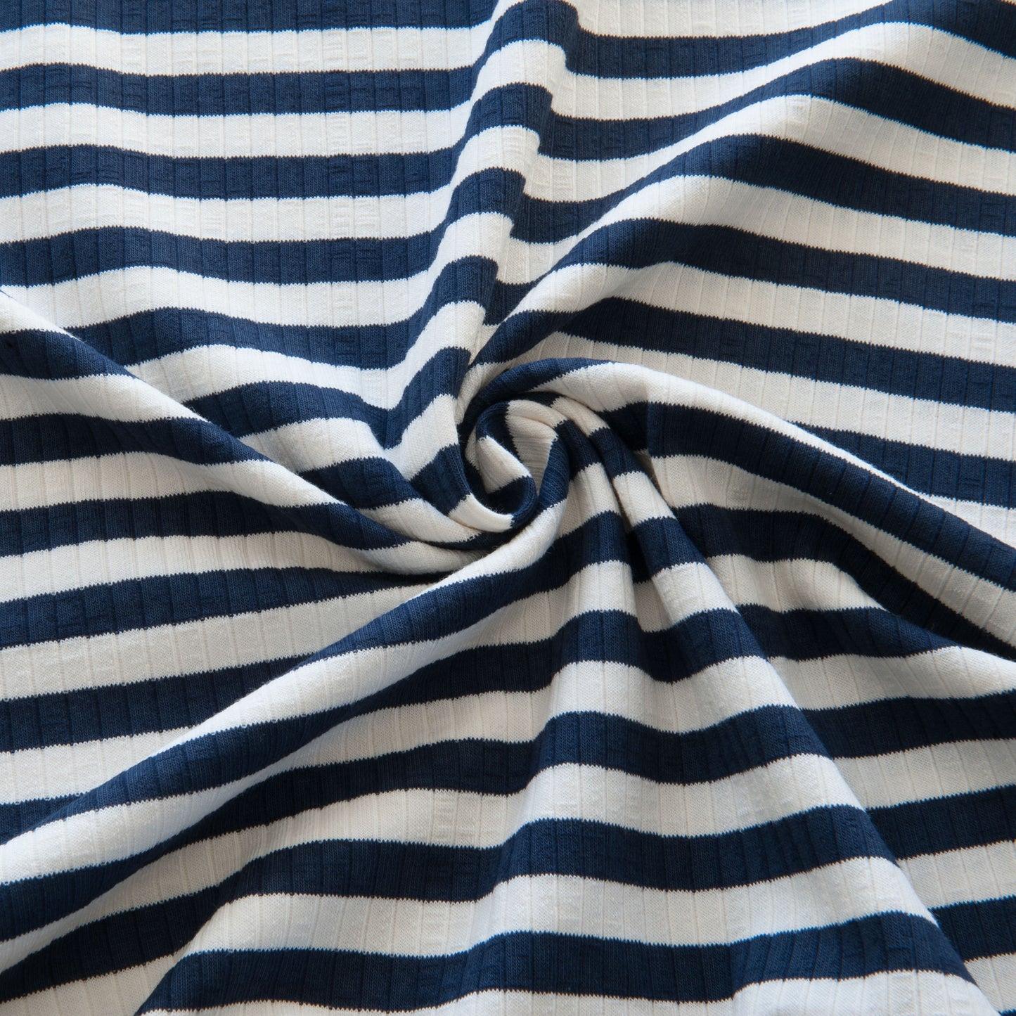 Navy and Ecru Stripe Ribbed Cotton Jersey Fabric