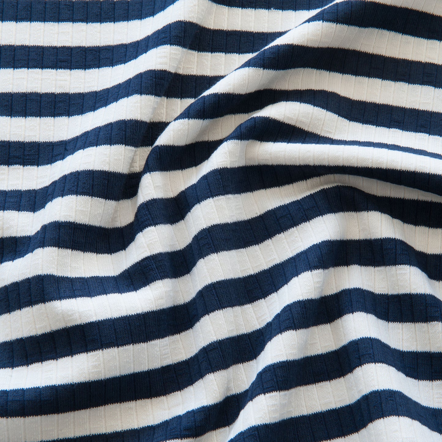Navy and Ecru Stripe Ribbed Cotton Jersey Fabric