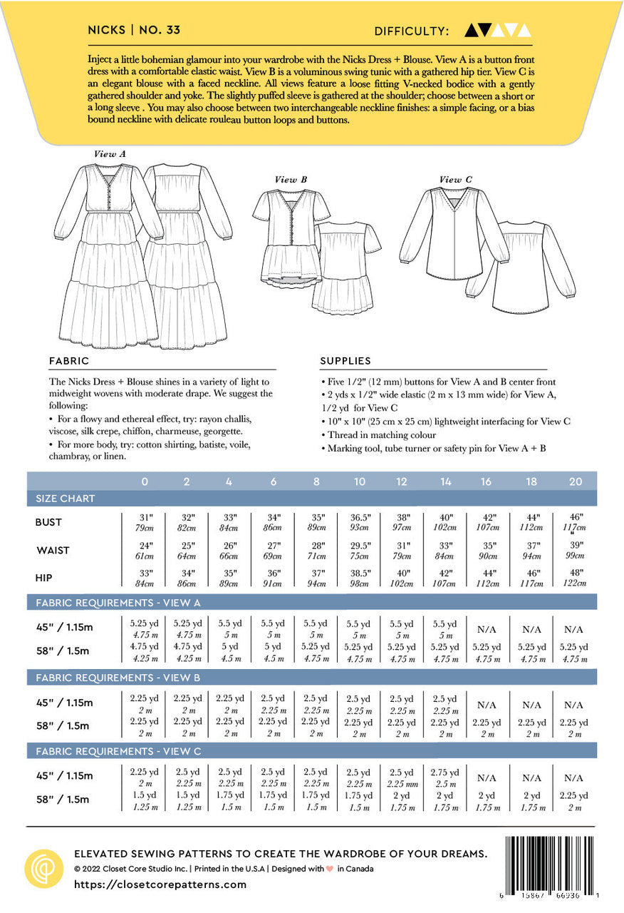Nicks Dress & Blouse Sewing Pattern by Closet Core Patterns