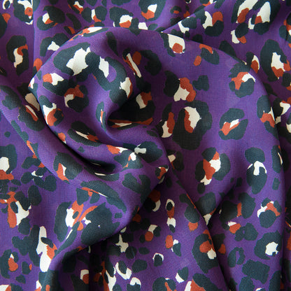 Purple Leopard Viscose Crepe - 50cm