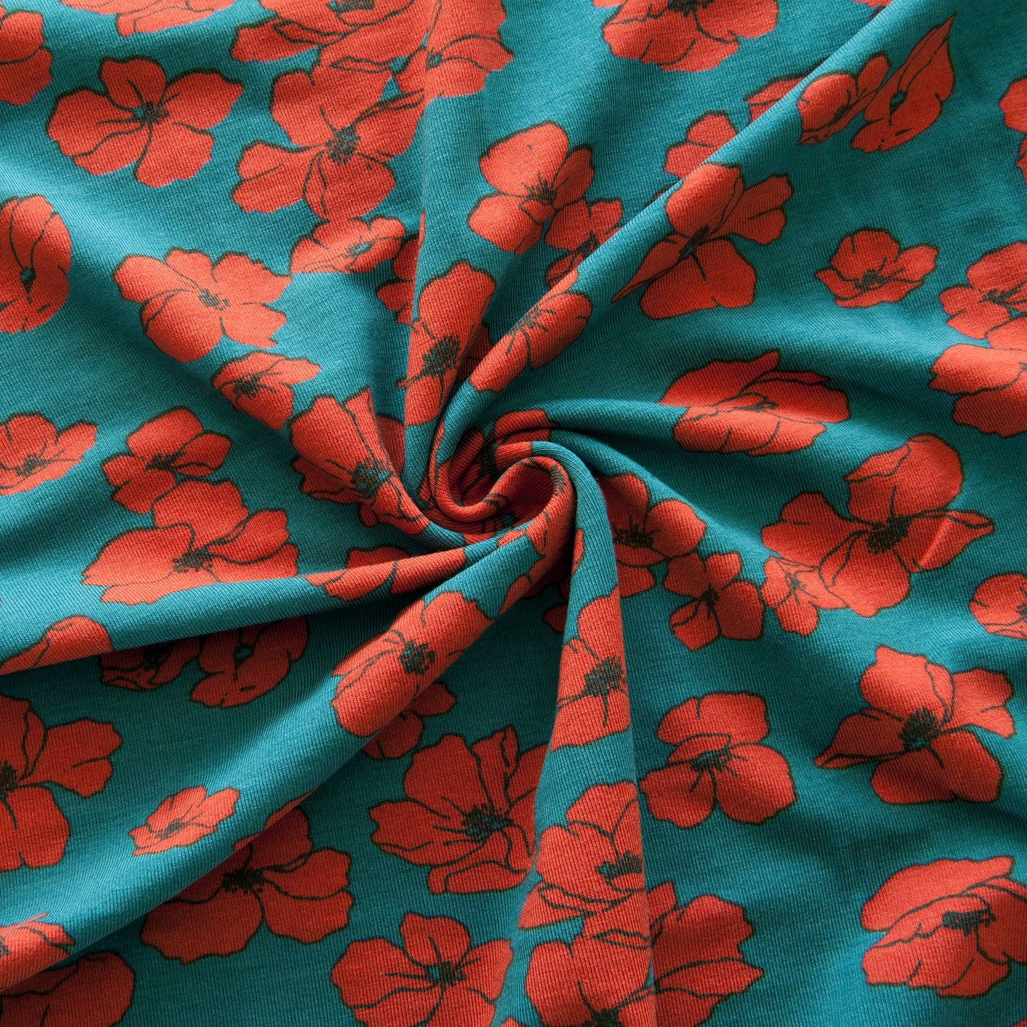 Red Poppies Tencel Modal Jersey in Teal - 60cm