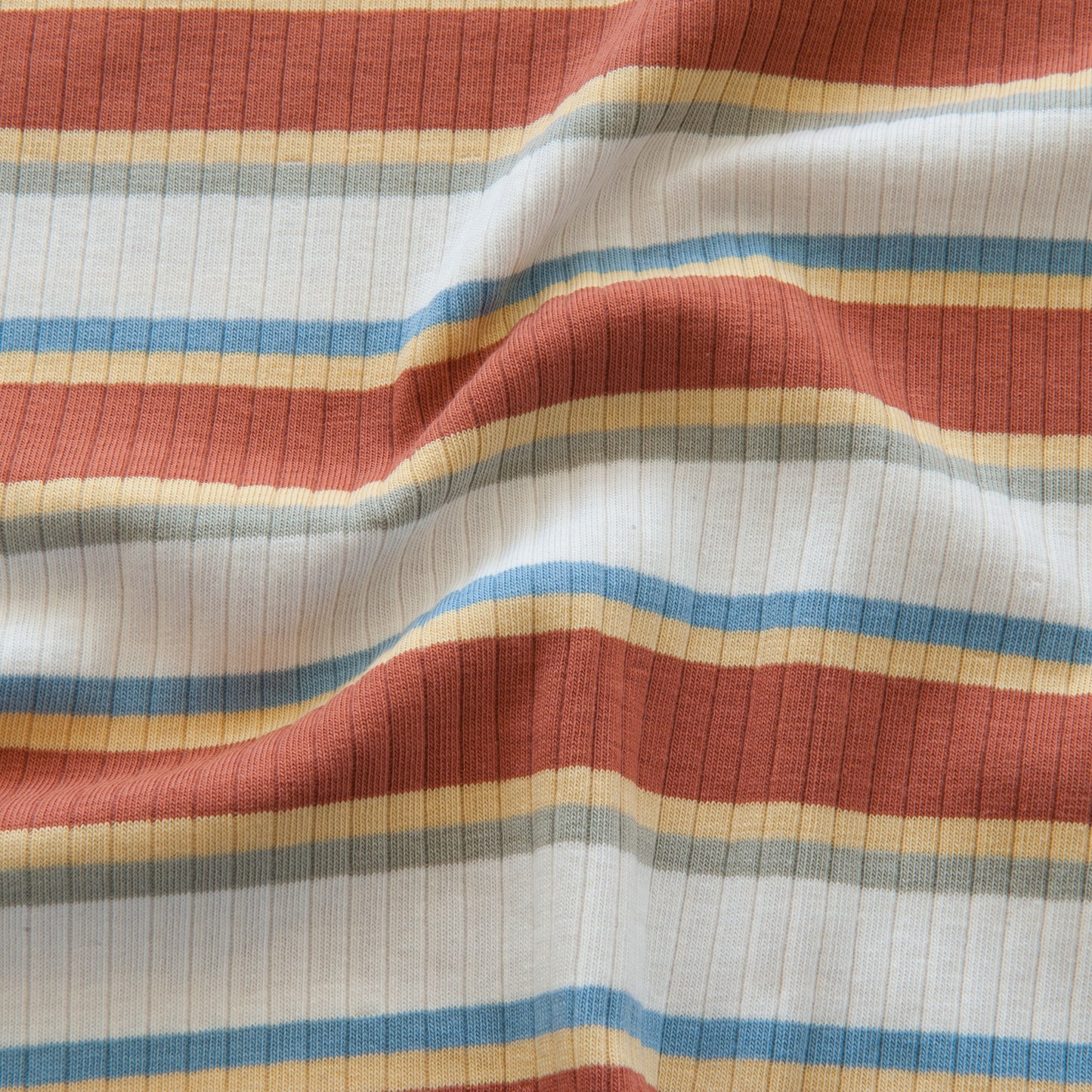 Rust Multicolour Stripe Ribbed Cotton Jersey Fabric