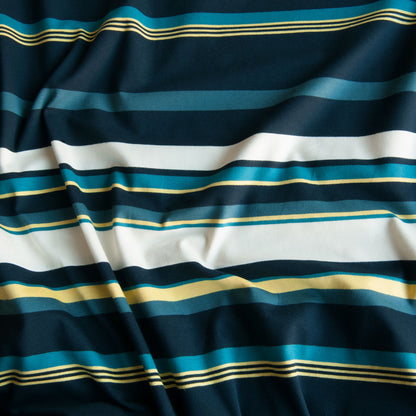 Teal and Navy Multicolour Stripe Viscose Jersey Fabric