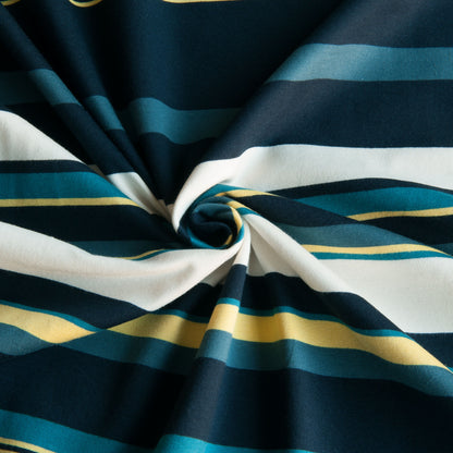 Teal and Navy Multicolour Stripe Viscose Jersey Fabric